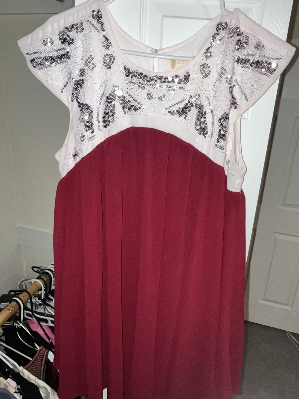 Altar'd State Burgundy and White Sequin Bodice Dress